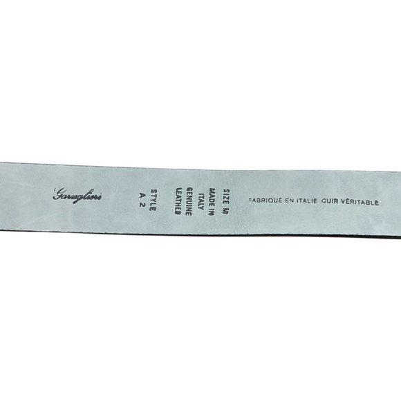 GARUGLIERI Genuine Leather Belt Grey w/ Floral Detail Silvertone Buckle Sz M - Picture 3 of 6